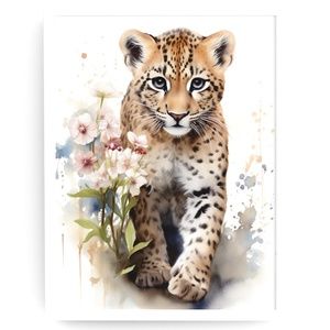 Watercolor Leopard Portrait Wall Art Illustration Print Poster Unframed